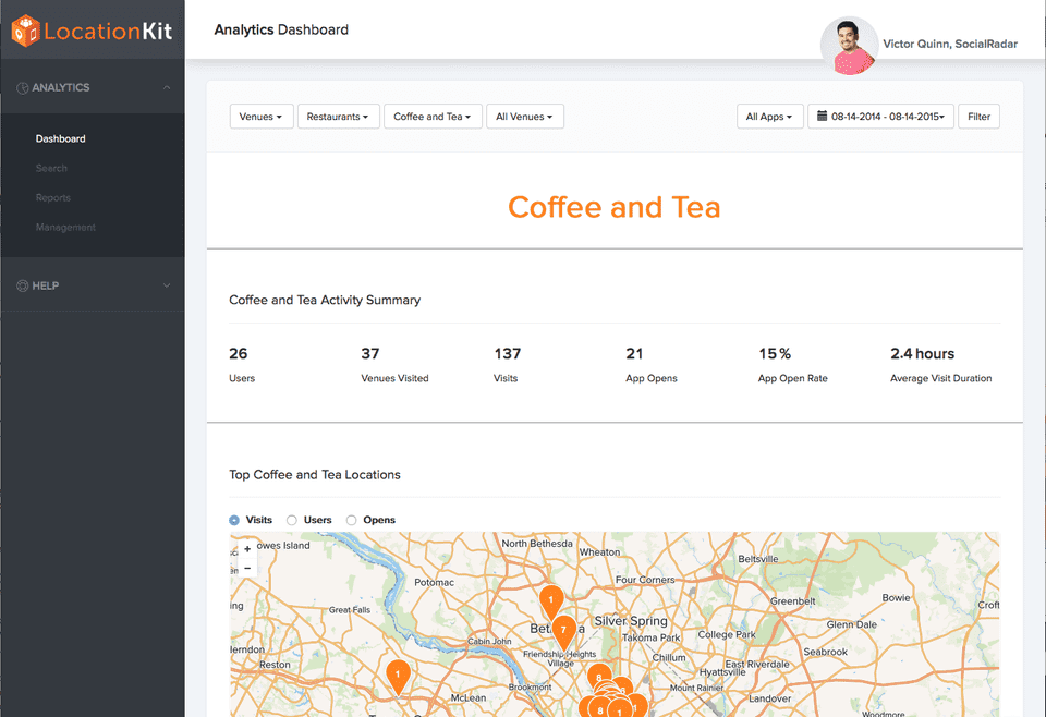 LocationKit Coffee and Tea Dashboard Screenshot