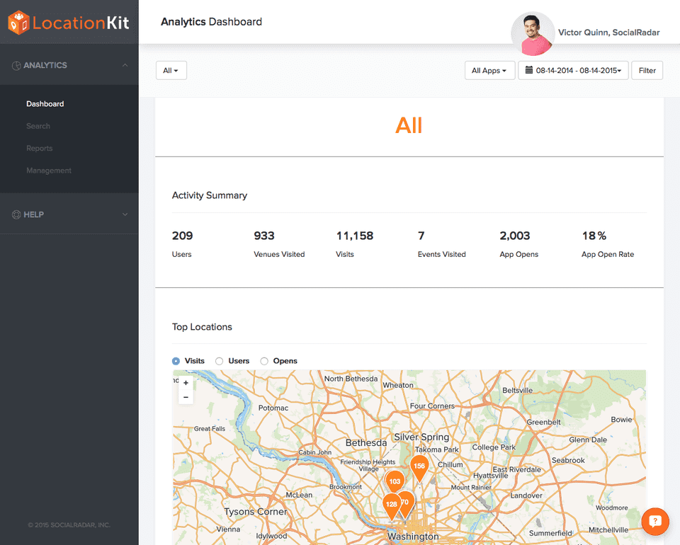 LocationKit Analytics Dashboard Screenshot